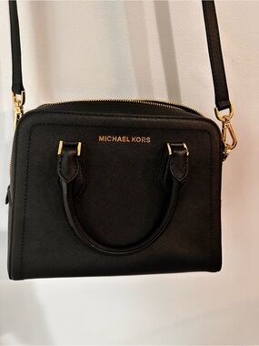 Michael Kors Black Saffiano Leather Crossbody Satchel with Gold Hardware